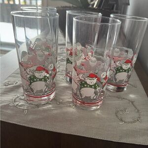 Princess House vintage ice skating bears. Holiday Glasses Set of 5
